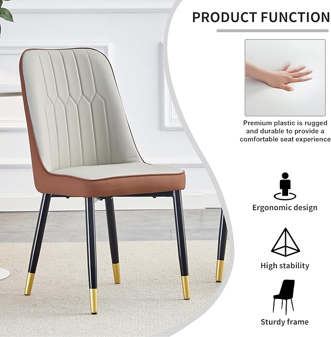 Modern Dining Table Set for 4, Marble Kitchen Table Chair Set for 4, Rectangular Kitchen Table with PU Leather Upholstered Chair for Dining Room (Brown-C)