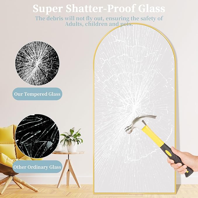 Full Length Mirror, 86"x46" Oversized Floor Mirror with Stand, Hanging or Leaning Full Body Mirrors Mirror for Bedroom, Living Room, Cloakroom, Arch, Gold