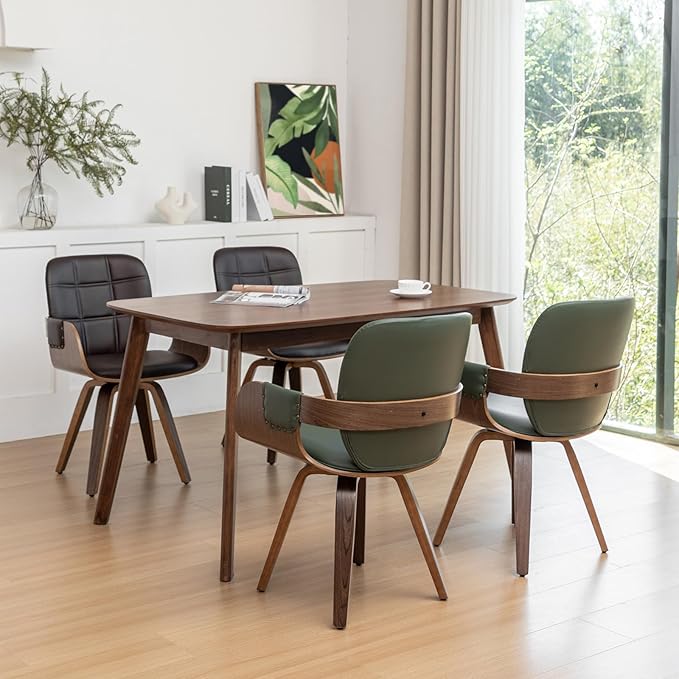 Set of 2 Swivel Walnut Dining Chairs - Mid Century Dining Chairs with Arm and Curved Back, Walnut Craftsmanship, Bentwood Structure, Perfect for Living Room/Reception/Restaurant/Kitchen (Coffee Brown)
