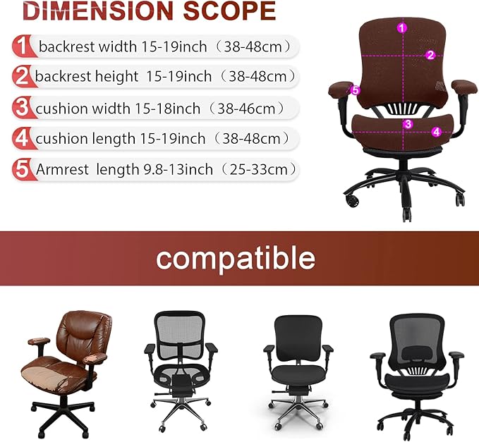 Tallew 4 Pcs Office Chair Covers Set Computer Universal Protective Stretchable Chair Seat Covers Desk Armrest Slipcovers Pads Office Cushion Backrest for Rotating (XL,Dark Brown)
