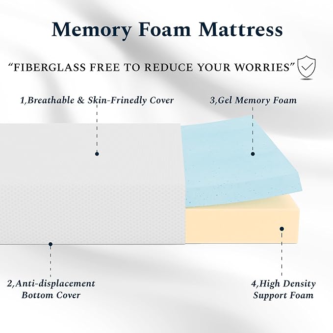 Full Mattress, 10 Inch Memory Foam Mattress in a Box, Fiberglass Free Full Size Mattresses for Pressure & Pain Relief, Soft and Comfortable