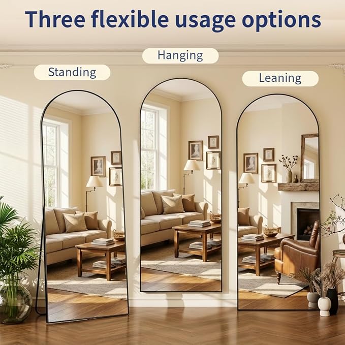 Arched Full Length Mirror,76" L x 34" W Floor Mirror, Aluminum Alloy Frame, Shatterproof Glass - Free Standing, Leaning or Wall Mounted for Bedroom, Living Room, Entryway, Modern Home (Gold)