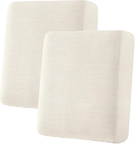 H.VERSAILTEX Super Stretch Individual Seat Cushion Covers Sofa Covers Couch Covers Slipcover Sets Thick Jacquard Textured Twill Fabric (2 Piece Medium Sofa Cushion Covers, Cream)