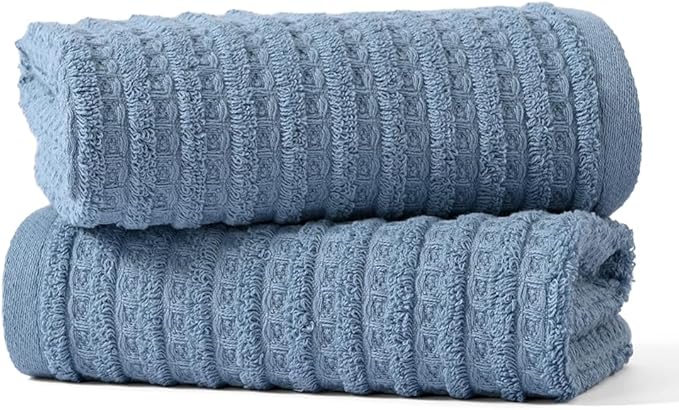 sense gnosis Blue Hand Towel Set of 2 Ultra Soft 100% Cotton Waffle Terry Striped Absorbent Lightweight Fast Drying Decorative Hand Towels for Bathroom 13" X 29"