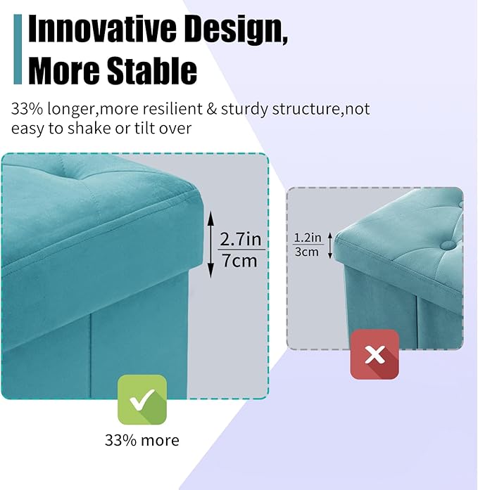 BRIAN & DANY 43 Inches Folding Storage Ottoman Bench, Velvet Ottoman with Storage for Living Room, Long Shoes Bench,Flannelette Footrest Benches Seat (Teal)