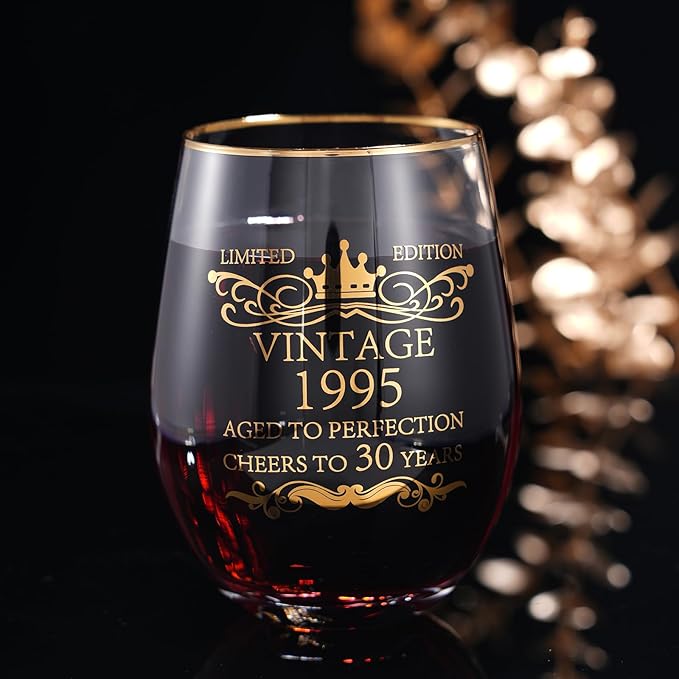 1995 30th Birthday Gifts for Women Men 15oz Wine Tumbler Red Wine Glass Cup 30 Years Old Birthday Present 30th Anniversary Present