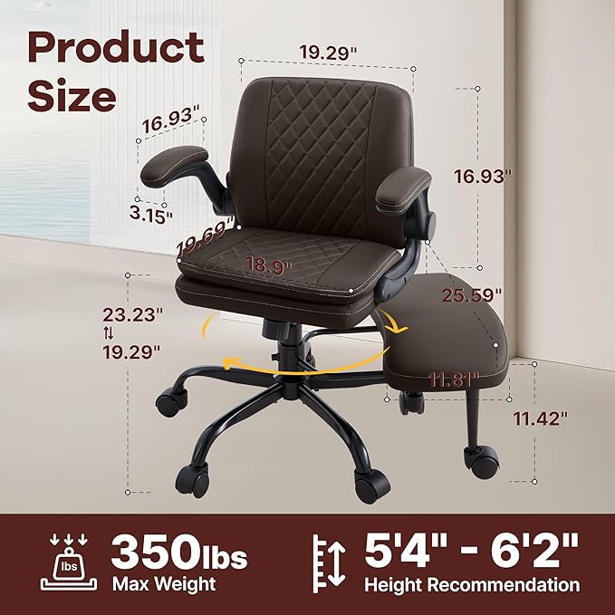 Cross Legged Office Chair: ADHD Criss Cross Desk Chair with Wheels & Stretchable Rotating Footrest - Height Adjustable Wide Yoga Kneeling Meditation Chair with Flip-up Armrests Back Support