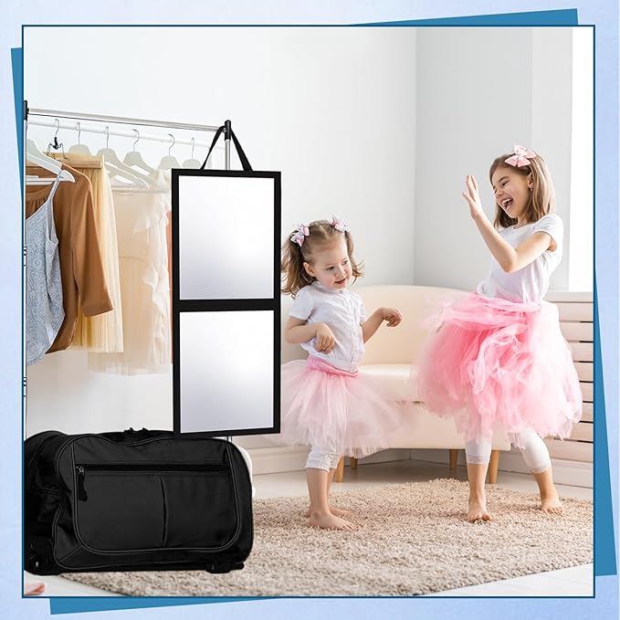 Foldable Portable Full Length Mirror for Dorm Dance Backstage Camping Travel Hanging Folding Makeup Body Mirror for Dancers Artists Home Aestheticians Spa(Black,25.6" X 12")