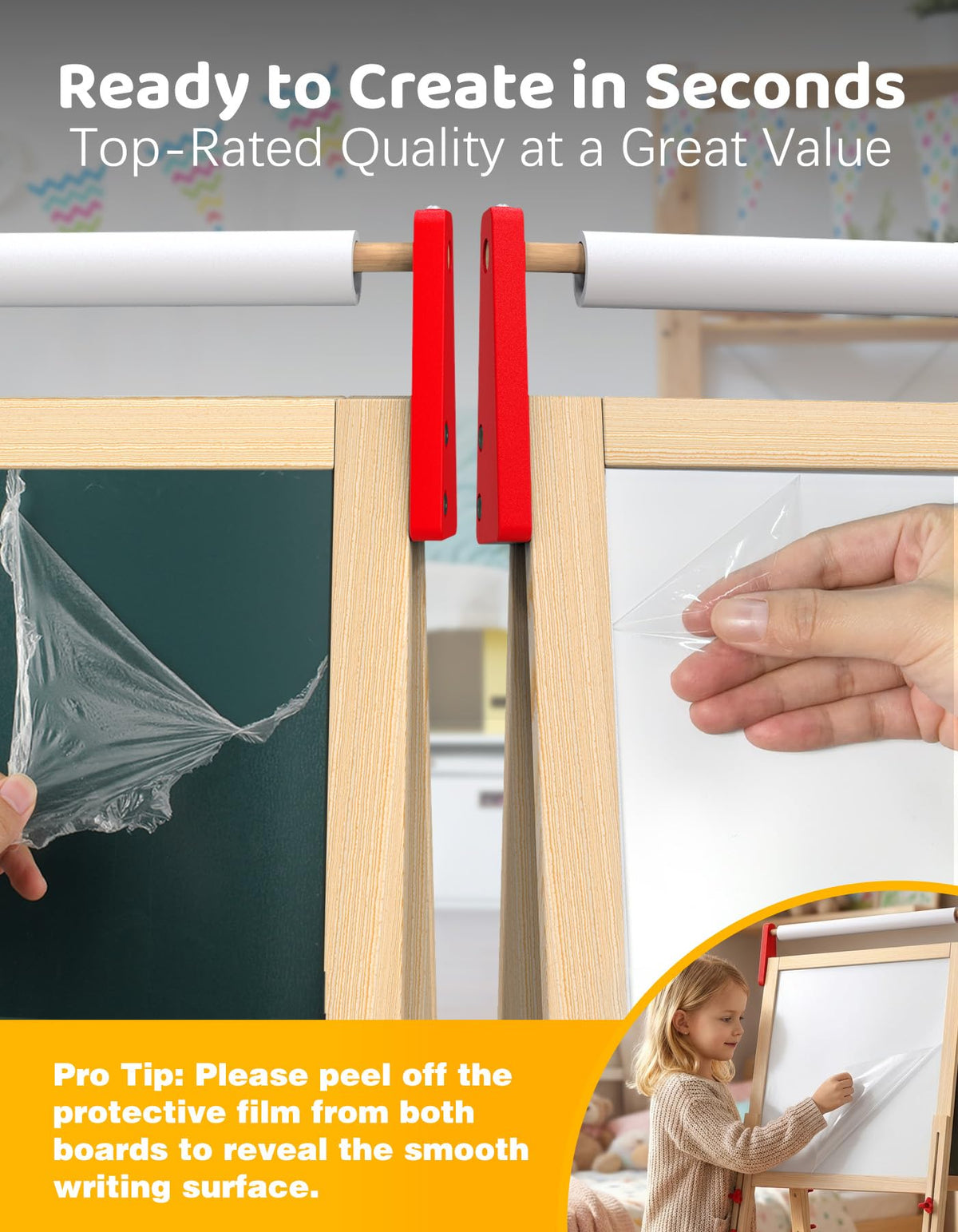 MekyrCreo Kids Art Easel, Adjustable Wood Chalkboard, Easels for Toddlers
