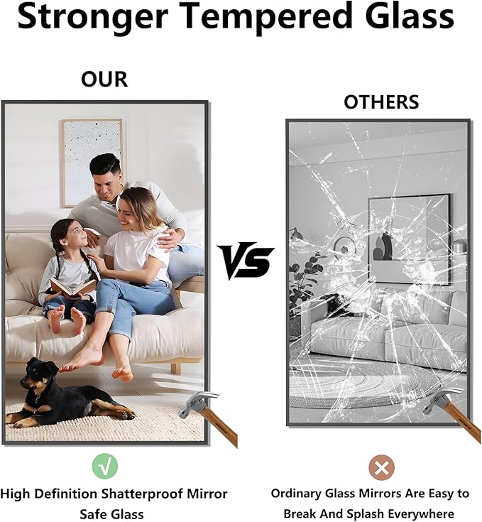 Bathroom Mirror 36"x60" Matte Black Rectangle Bathroom Wall Mirror for Over Sink, Modern Large Vanity Mirror, HD Tempered Glass, Anti-Rust Aluminum Alloy Frame, for Living Room, Bedroom, Entryway
