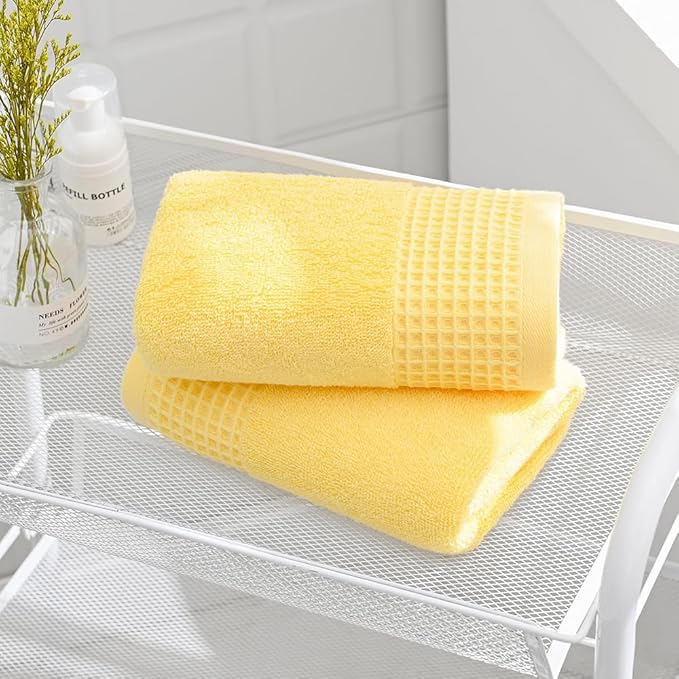 sense gnosis Yellow Hand Towel Set of 2 Super Soft 100% Cotton Quick Dry Absorbent Waffle Weave Decorative Bath Hand Towels for Bathroom 13" x 29"