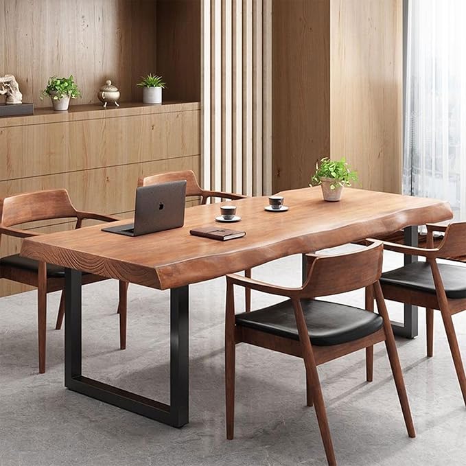 Stylish Solid Wood Office Desk with Sturdy Metal Base - Durable Multi-Size Executive Computer & Dining Table - Perfect for Home Office & Work Environments (Brown, 70.87in)