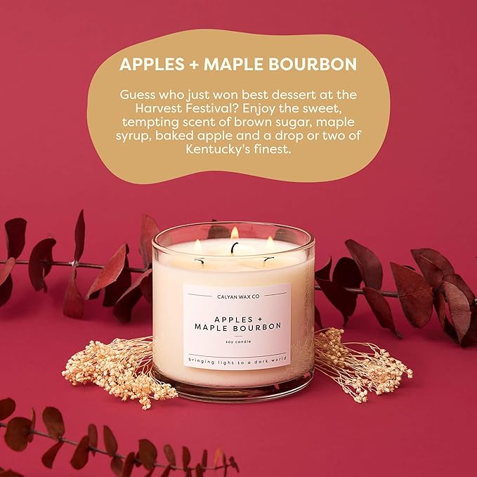 Calyan Wax Co. Fall 3 Wick Scented Candle Gift Set - 4 Luxury Autumn Scented Candles - 43 Hour Burn - 3 Wick Non Toxic Soy Wax Candles - Long Lasting Large Glass Jar Candle for Home - 14.9oz