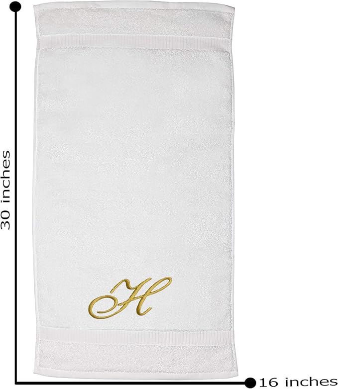 White Monogrammed Hand Towels for Bathroom - Luxury Hotel Quality Personalized Initial Embroidered Towel for Powder Room, Spa - GOTS Organic Certified - Pack of 2 Gold, Letter H