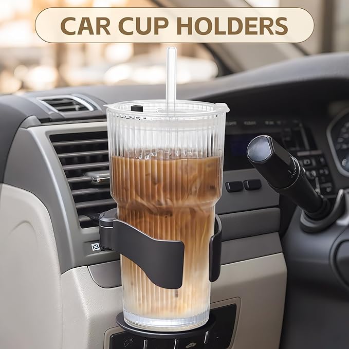 20OZ Glass Tumbler with Straw and Lid,Glass Cups with Lids and Straws,Ribbed Iced Coffee Cups Vintage Glassware for Juice Whiskey Cocktail Beer
