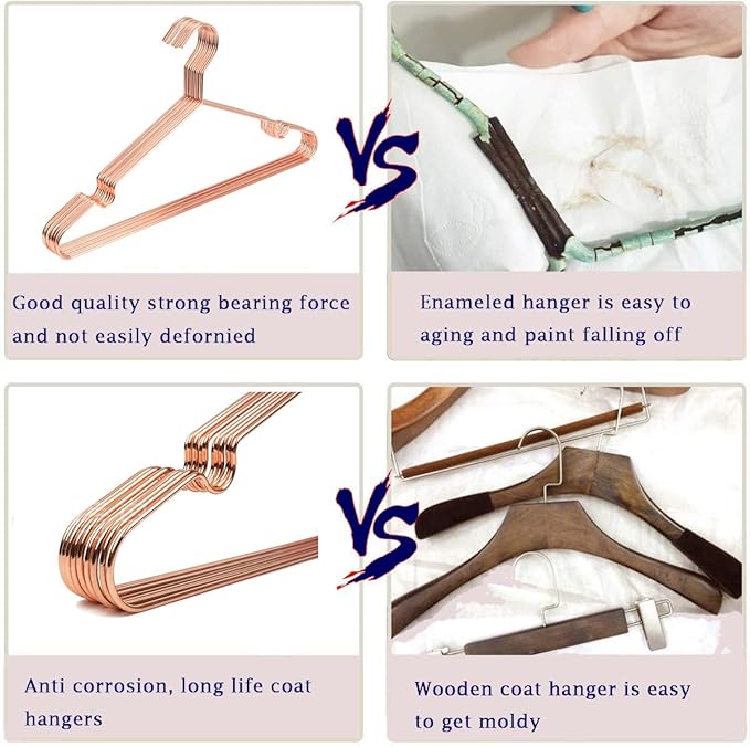 Rose Gold Adult Metal Wire Clothes Hangers, 16.5" Metal Hangers for Clothes Strong Hangers, 60 Pack Space Saving for Coat Suit Bridal Boutique Dress Closet Dorm Clothing Rack