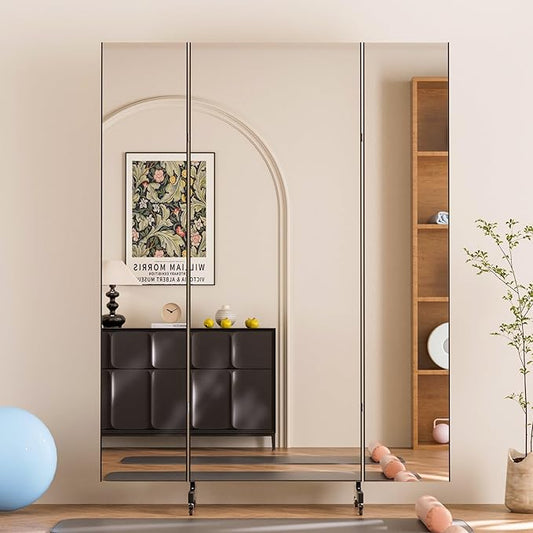 brisafe Full Length Mirror with 360° Wheels, 55"x71" Foldable Floor Mirror with Nano-Tech Shatterproof Film - Ultra-Large Mobile Mirror for Home Gym, Dance Studio & Commercial Spaces (Black)