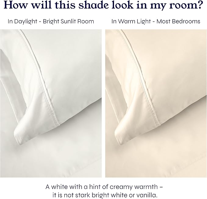 California Design Den King Bed Sheets Set - Soft 400 Thread Count Sateen, Natural 100% Cotton Sheets, Deep Pockets, All Around Elastic for a Snug Fit, Cool & Durable Bedding Set - Ivory (Pale Tone)