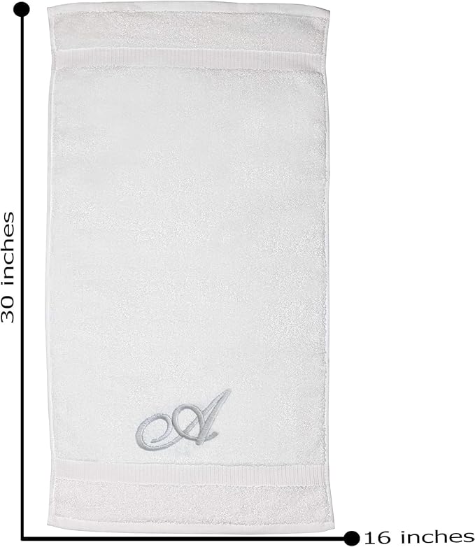 White Monogrammed Hand Towels for Bathroom - Luxury Hotel Quality Personalized Initial Embroidered Towel for Powder Room, Spa - GOTS Organic Certified - Pack of 2 Silver, Letter A