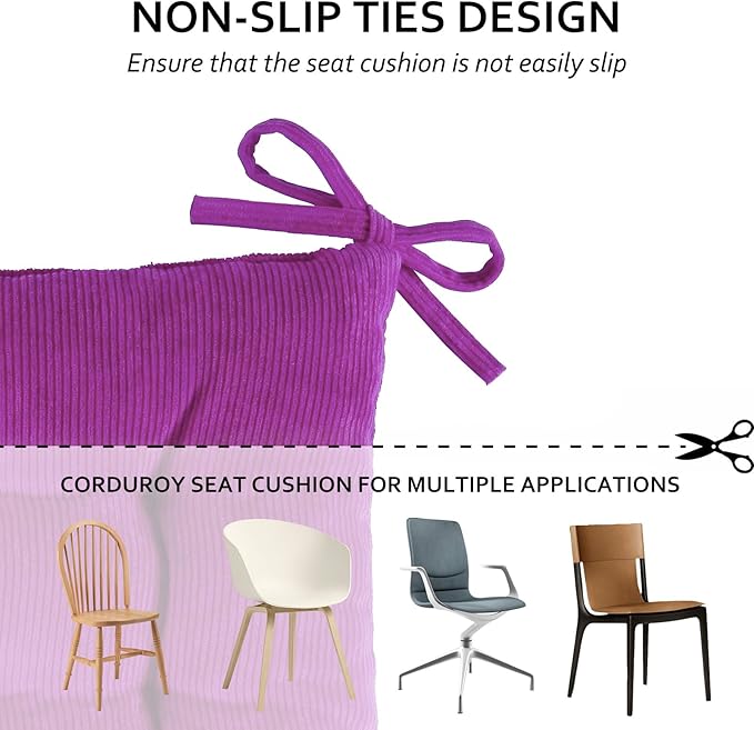 Square Seat Cushion for Kitchen Dining Chairs, Soft & Comfortable 15.5" x 15.5" Chair Pads, 6 Packs, Purple