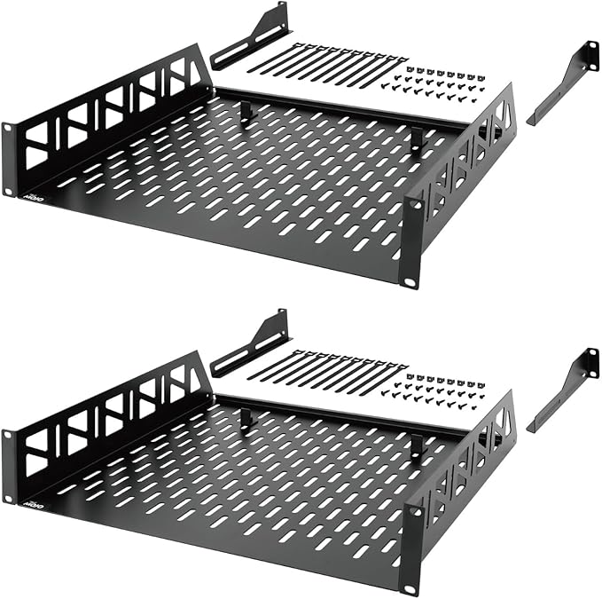Tecmojo 2U Rack Shelf,19 inch Server Rack Shelf 16 inch Depth,Weight Capacity 110Lbs/50kg,Rack Mount Shelf for 19" Network Racks & Cabinets,with Complete Accessories (2Pack)