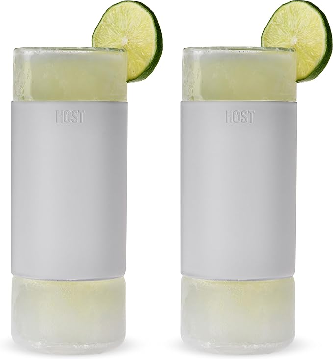 Host Highball Glass FREEZE Drinking Cups Frozen Glasses Set, Insulated Tumblers, Iced Coffee Cup Glass Tumbler 12oz Gray Cocktail Glasses Set of 2