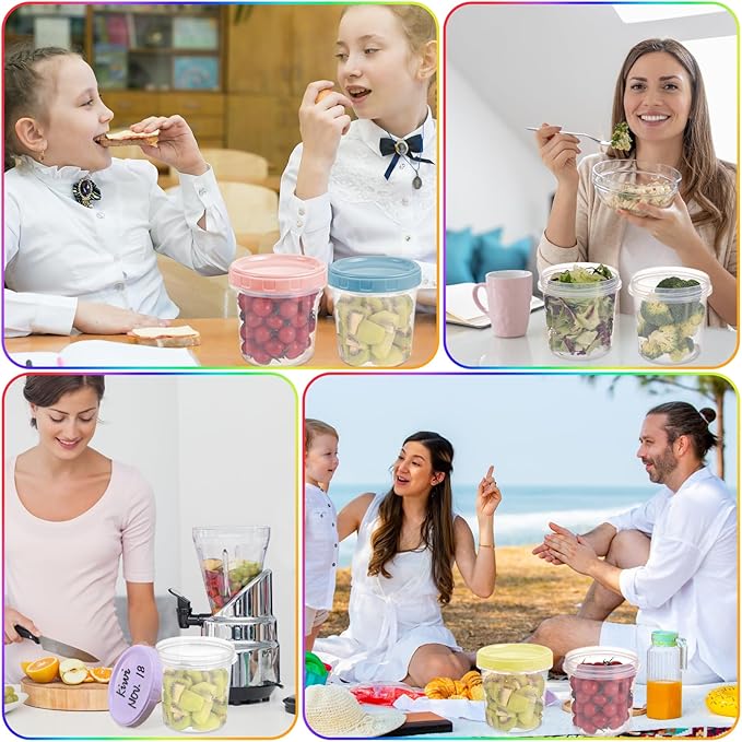 6pcs 32 oz Plastic Containers with Screw Top Lids, Reusable Clear Food Storage Containers with Pen and Brush, Leakproof Freezer Soup Containers, Microwave & Dishwasher Safe