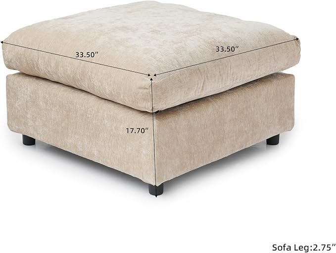 JACH Modern Ottoman Seater for Living Room, Cushion Covers Removable, Minimalist Footstool, Breathable Ottomans for Living Room, Apartment (Khaki)