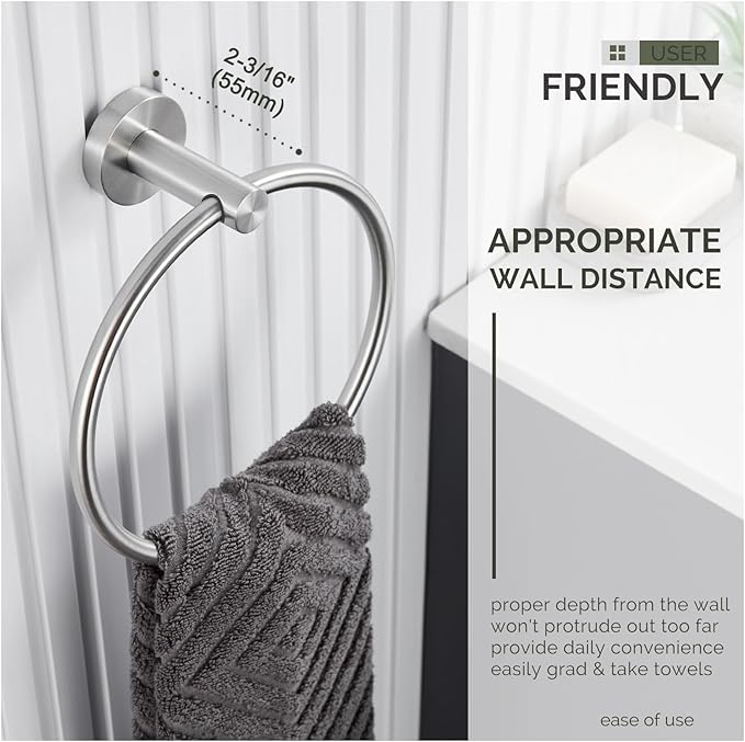 Towel Ring Brushed Nickel, Angle Simple SUS304 Stainless Steel Bathroom Sink Towel Holder Wall Mounted, Round Hand Towel Rack