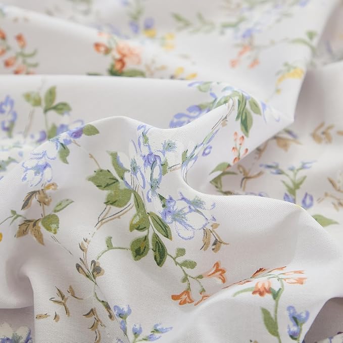EAVD Vintage Style Garden Floral Comforter Set Queen Soft Microfiber Chic Shabby Green Leaves Colorful Floral Bedding Set with 2 Pillowcases Fresh Botanical Comforter Set for All-Season