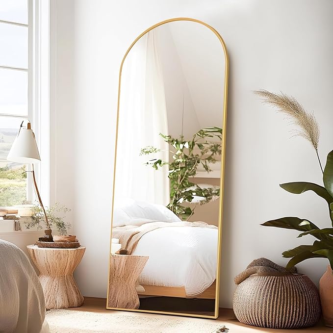 Arched Mirror Full Length, 59"x16" Body Mirrors with Shatter-Proof Glass, Mirror Full Length for Home Decor, Arch Aluminum Frame Mirrors for Bedroom Bathroom, Gold