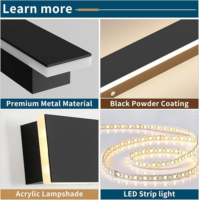 2 Pack Outdoor Wall Mounted Light, 31.4inch Modern Black Long Exterior Sconce, 3 CCT 3000K/4500K/6000K, 31W, IP65 Waterproof Porch Lighting for Patio, Yard, Garage, House