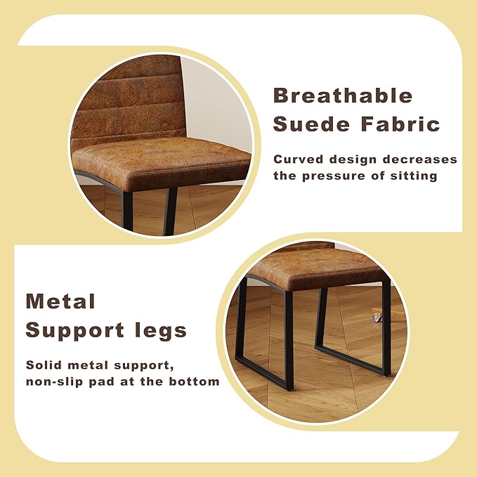 Modern Dining Chairs Set of 4, White Faux Leather Kitchen Chairs, Upholstered Armless Dining Room Chair with Gold Mental Legs Heavy Duty, Comfortable (Brown Chiars, Set of 6)