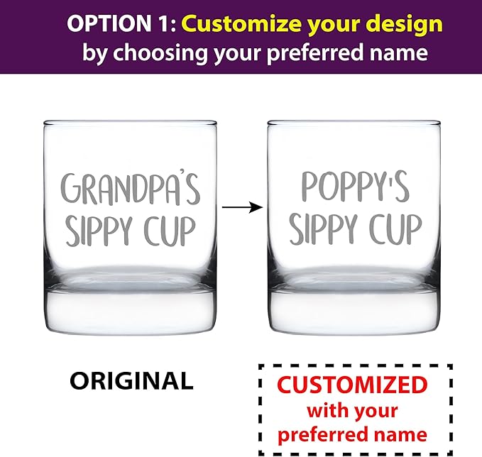 Custom Grandpa's Sippy Cup - Unique Whiskey Rocks Glass for Grandfathers - Fun Grandpa Gifts - 10.25 Oz - Parent - Customized Glasses