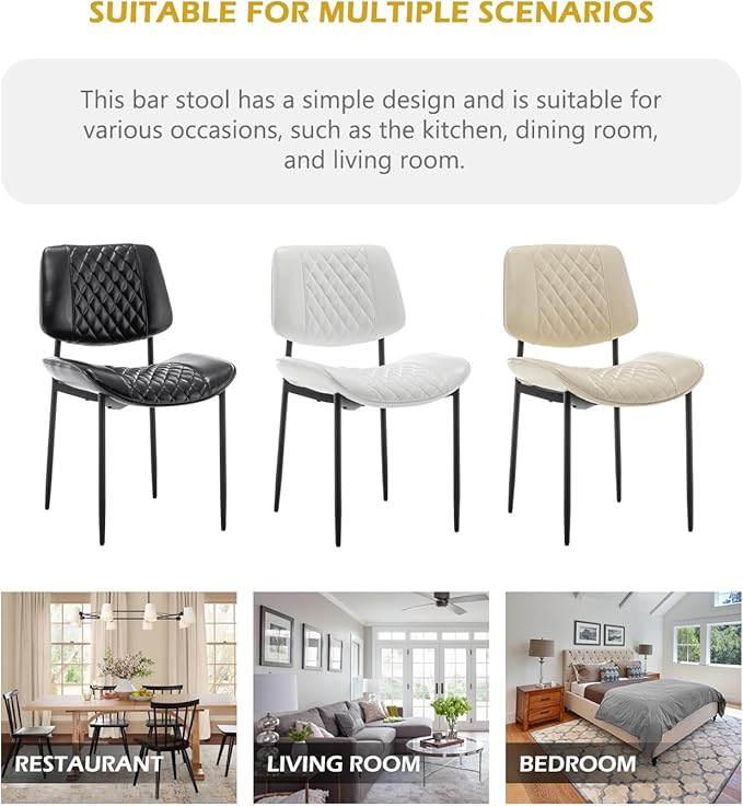 Modern Dining Chairs Set of 4, Leather Dining Chair with Metal Legs, Upholstered Dining Room Chairs for Dining Room, Kitchen, Vanity (Black)
