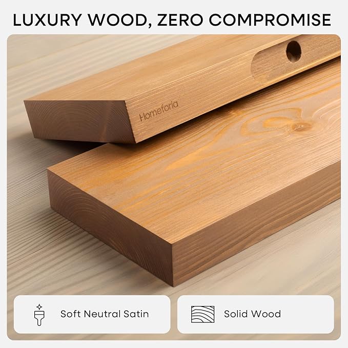 Homeforia 36 inch Golden Oak Floating Shelf, High End Solid Real Wood 36inch Small Floating Shelves for Wall Mounted, Oak Wooden 36in Floating Shelves, Heavy Duty Bracket, 36 X 6.5 X 1.75 in, Set of 2