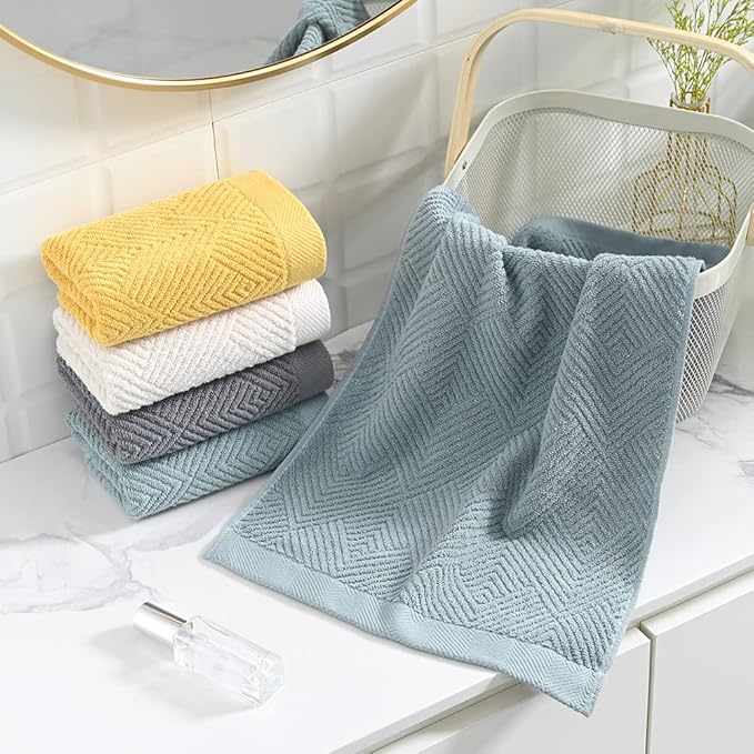 sense gnosis Grey Herringbone Striped Hand Towel Premium 100% Cotton Ultra Soft Highly Absorbent 2 PC Hand Towel Set for Bathroom 13 X 29 Inch