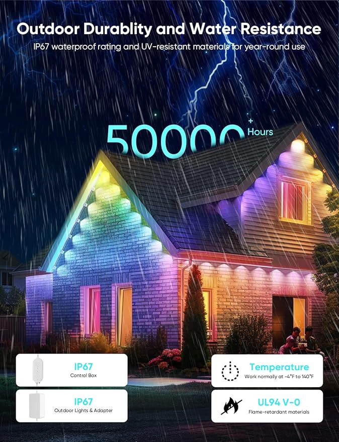 APPECK Permanent Outdoor Lights Pro 150ft, 108W RGBCW Eaves Lights with 108 LED Lights, 80lm, Cuttable, 111 Scene Modes, IP67 Waterproof Lighting for Christmas Decoration, Work with Alexa, White