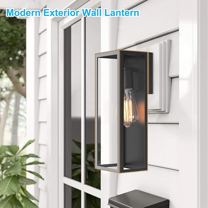 2-Pack Outdoor Wall Lanterns, Exterior Waterproof Outdoor Lights with Glass Shades, Bronze Porch Lights Wall Mounted, Anti-Rust E26 Modern Lighting Fixtures for Patio Garage Entryway Front Door