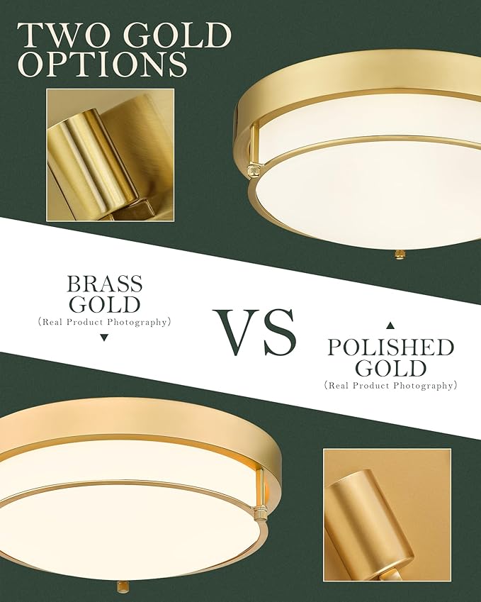 16 inch Flush Mount Light Fixture, 3-Light Modern Ceiling Light with Polished Gold Finish for Hallway Kitchen Laundry Bedroom, CL4822-3W-PG