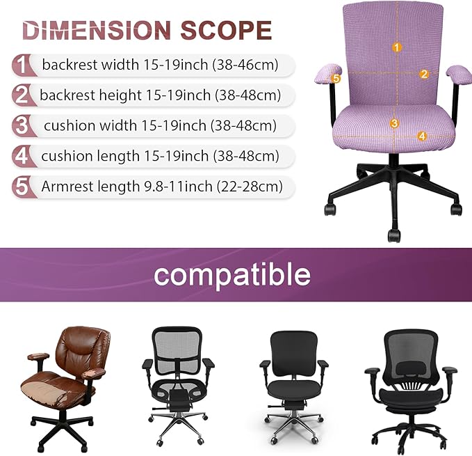 Tallew 8 Pcs Office Chair Covers Set Computer Universal Protective Stretchable Chair Seat Covers Desk Armrest Slipcovers Pads Office Cushion Backrest for Rotating (XL,Purple)