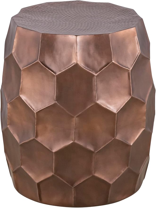 ET101 Modern Contemporary Aluminum Material 21" Height End Table, Side Table with Glossy Diamond-Patterned Base Antique Copper