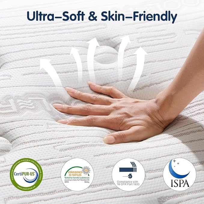 12 Inch Twin XL Mattress, Plush Hybrid Mattresses with Gel Memory Foam in a Box, Individual Pocket Springs for Pressure Relief & Motion Isolation, CertiPUR-US Certified,100-Night Trial
