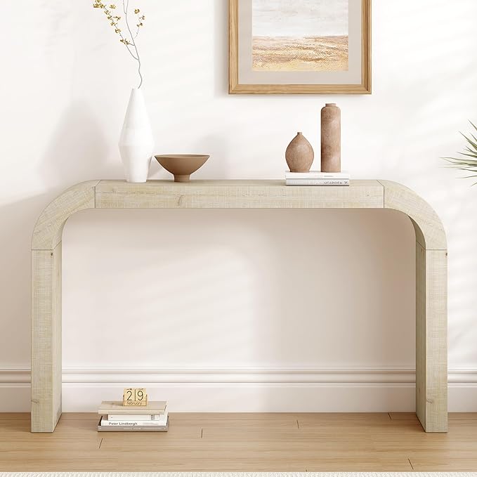 Modern Curved Console Table 52-Inch Narrow Entryway Sofa Table for Living Room Entrance Hallway Furniture, Natural