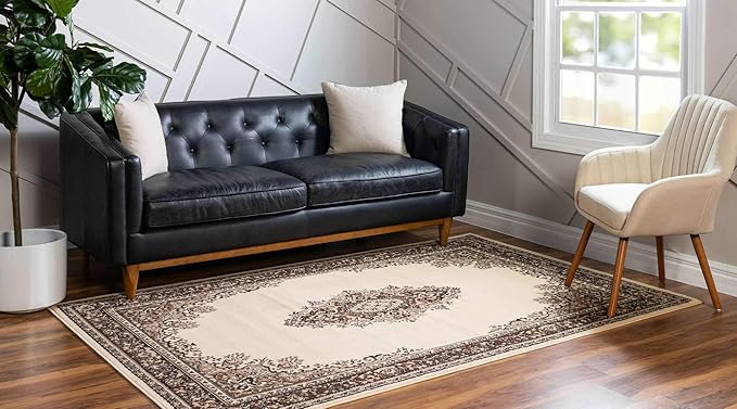 Unique Loom Reza Collection Traditional Persian Style Area Rug, 8 x 10 ft, Ivory/Brown