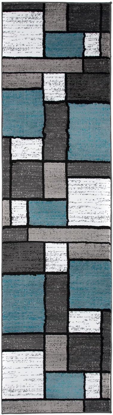 Rugshop Contemporary Modern Boxes for Home Office,Living Room,Bedroom,Kitchen Non Shedding Runner Rug 2'7" x 6' Blue