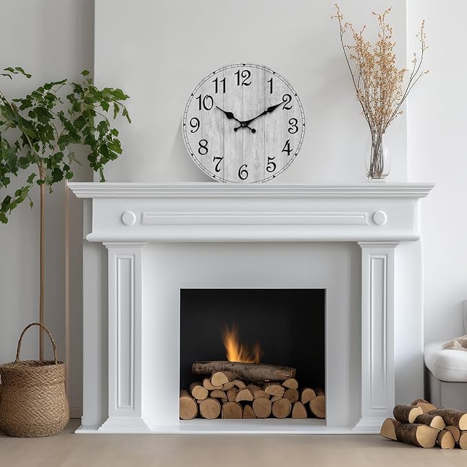HYLANDA Wall Clock, Gray 16 Inch Wall Clocks Battery Operated Silent Non Ticking, Country Round Clocks Farmhous Wall Decorative for Kitchen, Bathroom, Living Room