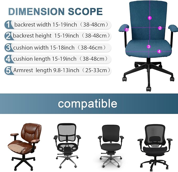 Tallew 4 Pcs Office Chair Covers Set Computer Universal Protective Stretchable Chair Seat Covers Desk Armrest Slipcovers Pads Office Cushion Backrest for Rotating (XL,Emerald)