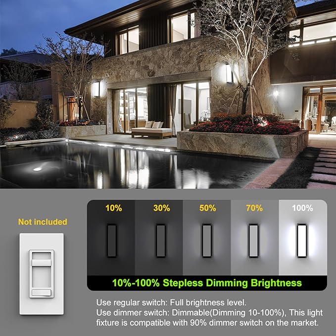 Sytmhoe Outdoor Wall Light 2Packs,Waterproof Exterior Wall Sconce with Aluminum& Dual PC,10-100% Dimming Black Modern LED Porch Light for House,Courtyard,Garage,Garden (2-Pack, 6000k)