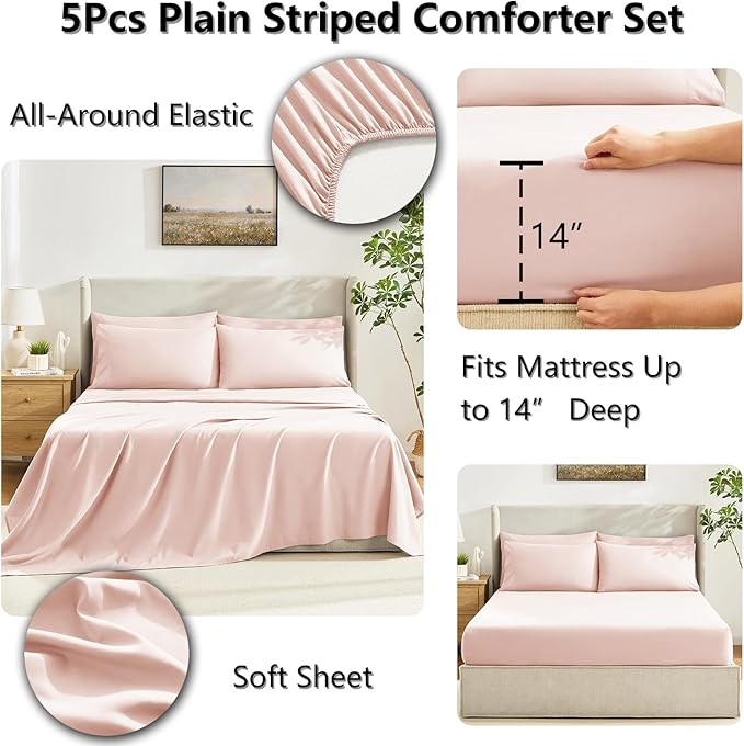 CozyLux Twin XL Comforter Set Blush Pink, 5 Pieces Twin Extra Long Bed in a Bag for College Dorm, All Season Bedding Set with Stitch Quilted Comforter, Flat Sheet, Fitted Sheet, Pillowcases